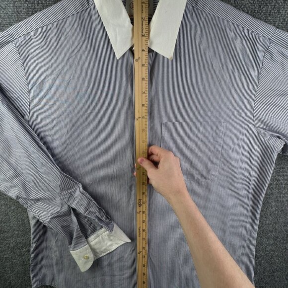 Eton Button Up Shirt Long Sleeve Men Cotton Striped Blue Contrast Non Iron 16.5 - Picture 2 of 16